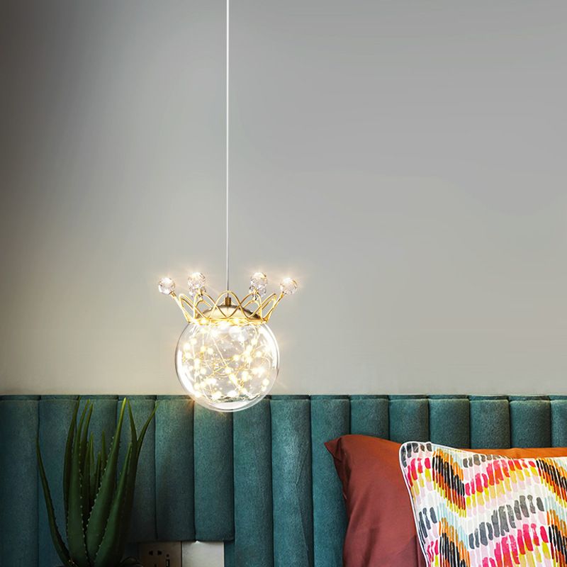 1 Light Spherical Hanging Pendant Modern Style Glass Hanging Lighting for Bedside