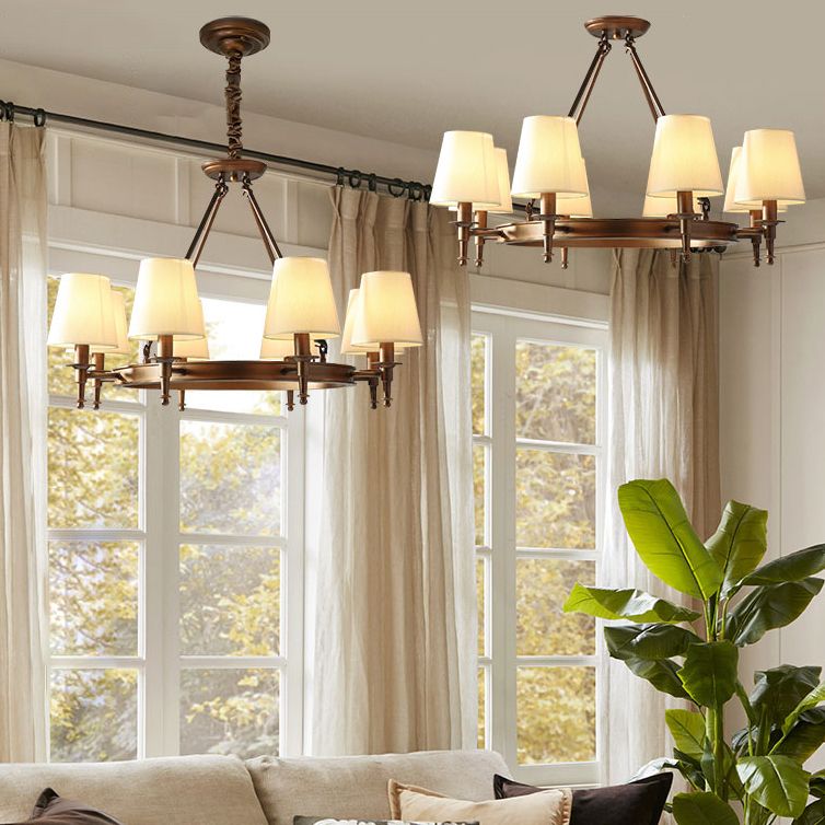 Wagon Wheel Light Fixture Traditional Multi-Head Chandelier Pendant Light with White Fabric Shade