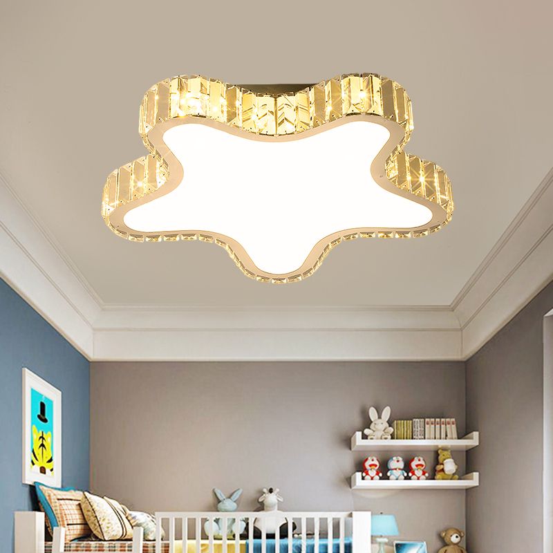 Clear Rectangular-Cut Crystals LED Ceiling Lamp Modern Stainless-Steel Five-Pointed Star Bedroom Flushmount