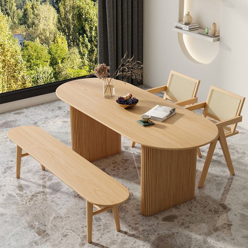 Modern Pine Wood Dining Table with Double Pedestal Ellipse Table for Dining Room