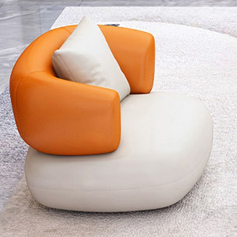 Faux Leather Curved Sofa Modern Sloped Arm Sofa for Living Room