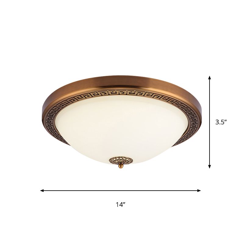Luminaire de plafond à LED en forme de dôme en verre opale et en laiton, luminaire de campagne, 14"/16" de large