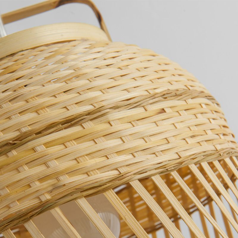 Jaula rústica de pájaros luz colgante de bambú 1 lámpara colgante de techo de bombilla en madera con mango