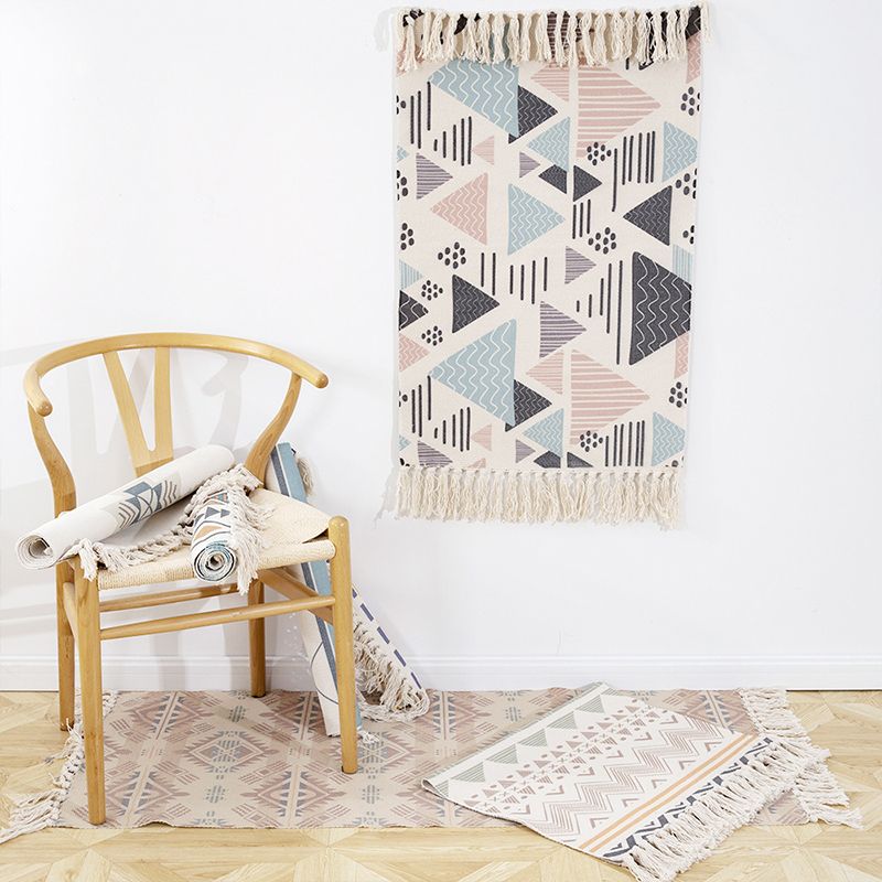 Multi Color Funky Rug Cotton Geometric Shapes Rug Pet Friendly Machine Washable Carpet for Bedroom