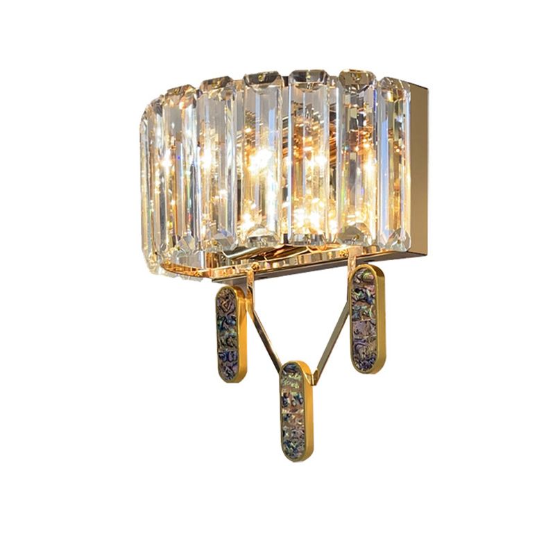 Crystal Half-Cylinder Shape Wall Sconce Modern Style 2 Lights Wall Light Fixture in Brass