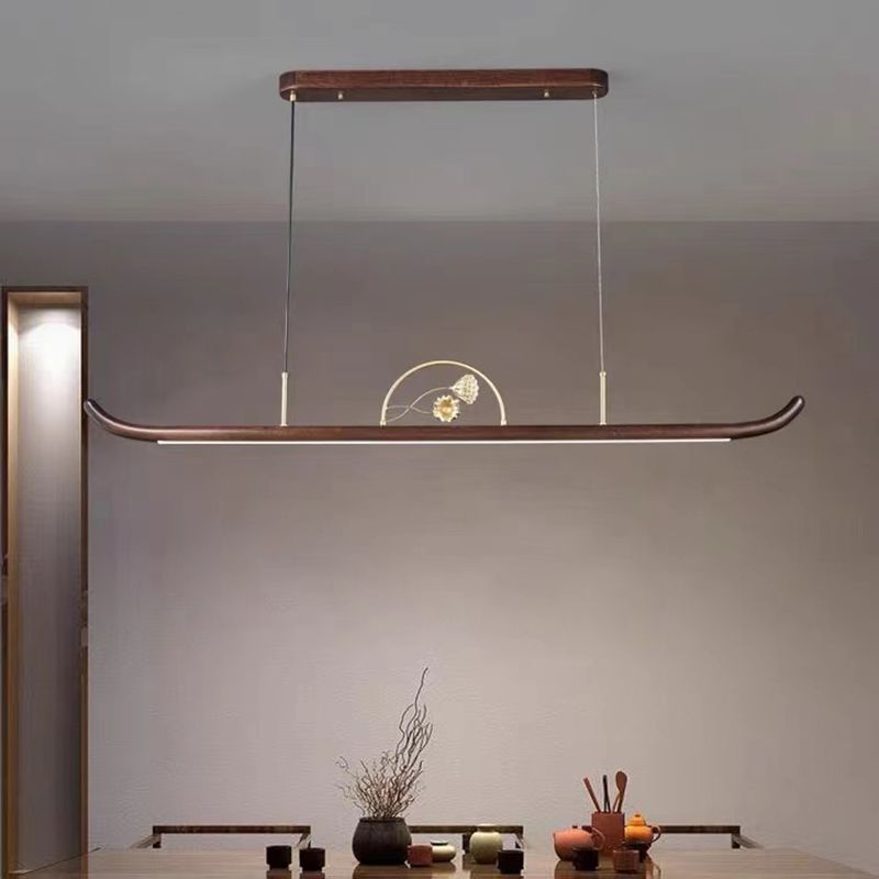 Modern Wood Ceiling Light Linear Shape Island Light with Plastic Shade for Living Room