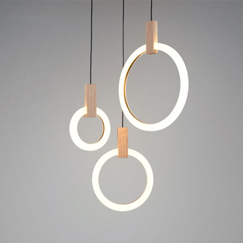 Duplex LED Multiple Hanging Light Simple Style Brass Ceiling Light with Ring Acrylic Shade