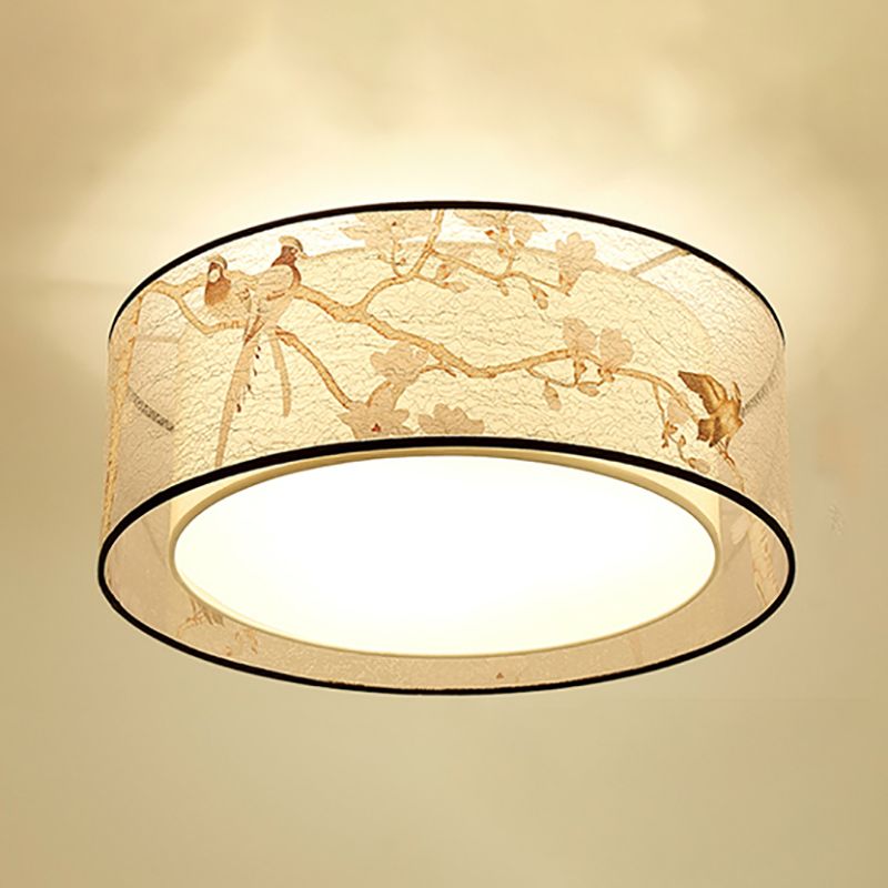 Lampe de plafond d'ombre de tissu de lumières encastrées de style chinois pour le salon