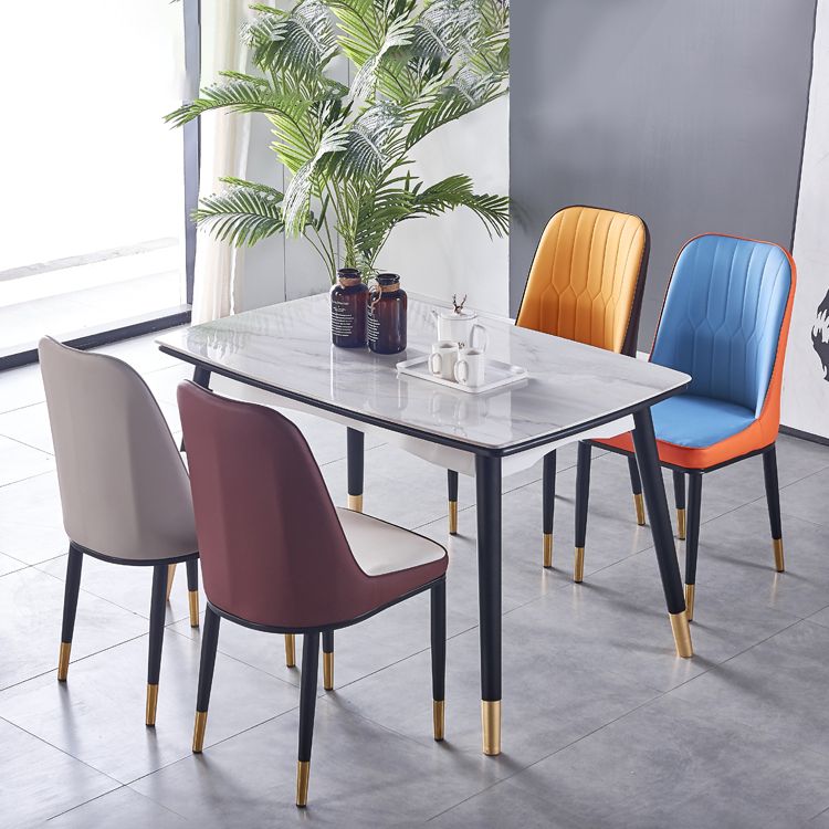 Sillas de comedor de metal Glam, sillones tapizados de piel sintética de tela