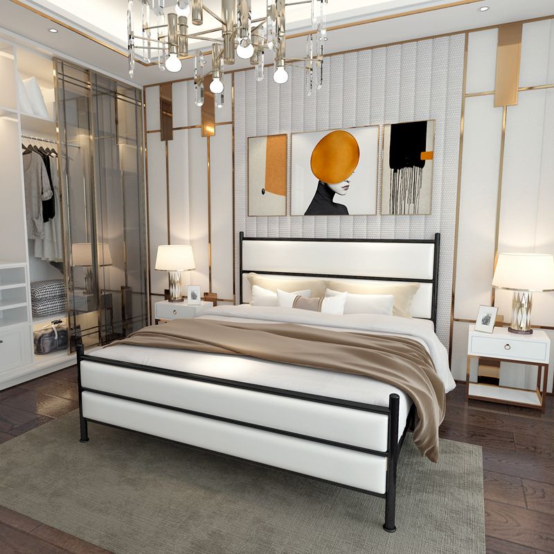 Upholstered Metal Bed with Headboard 43.3" Tall Low Profile Bed