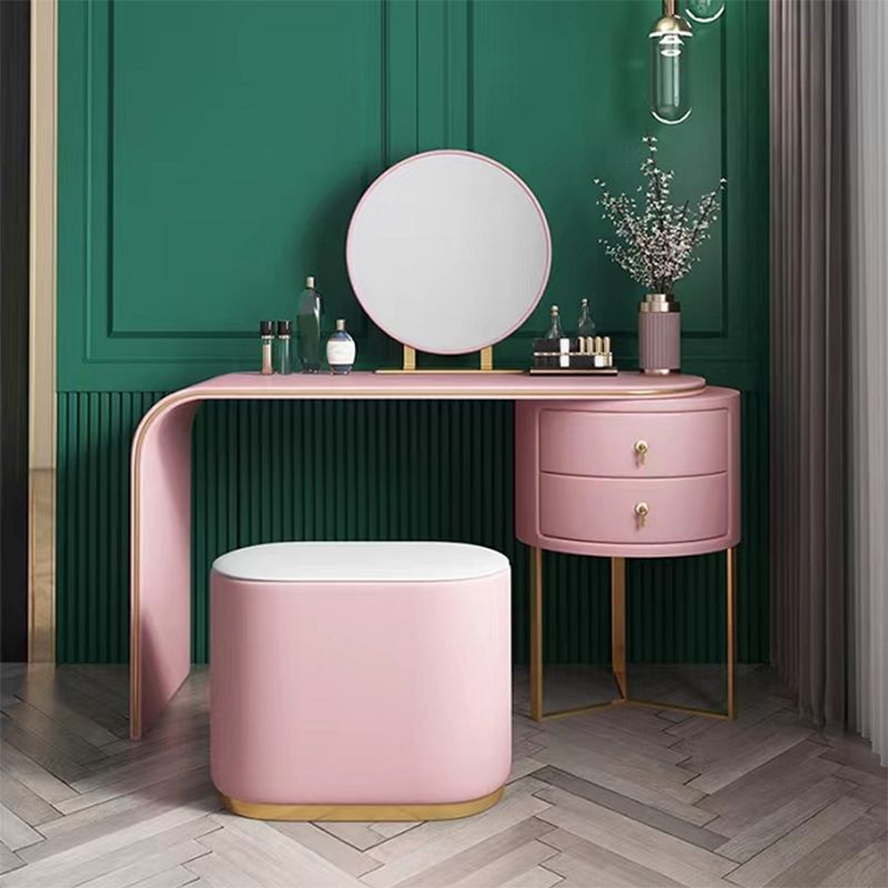 2 Drawers Vanity Set with Stool and Mirror Genuine Leather Makeup Vanity Table for Women