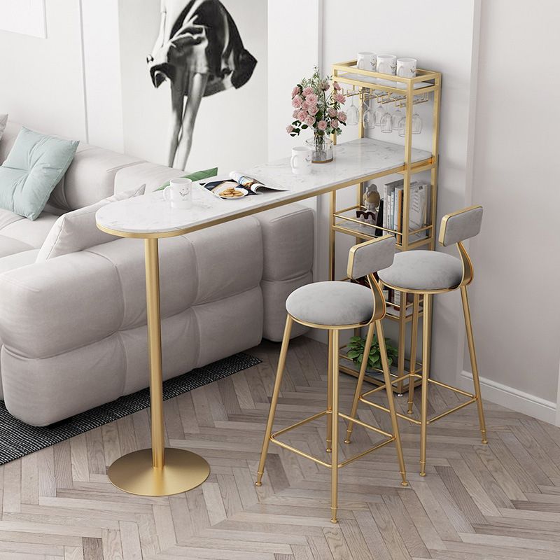 Marble Top Bar Table Contemporary Metal Frame Pub Table with Storage