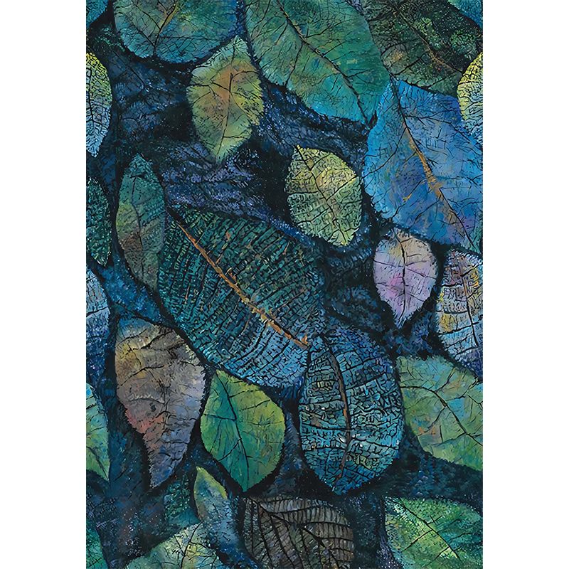 Aqua Scattered Leaf Wallpaper Murals Stain Resistant Wall Covering for Living Room