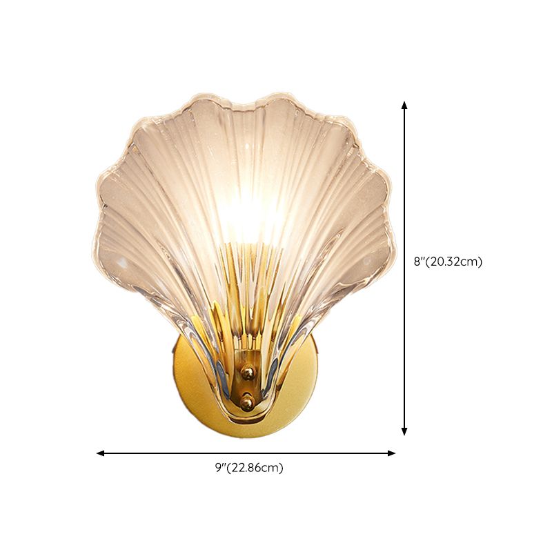 Shell Shape Glass Wall Mount Light Modern Style 1-Light Wall Light Sconce in Gold