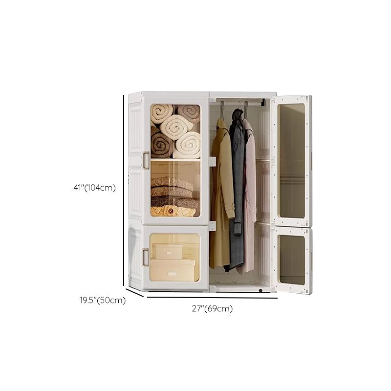 White Foldable Plastic Wardrobe Freestanding Wardrobe with Shelves