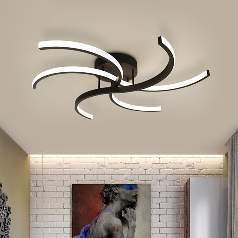 Zwart Swirl Inbouw Plafondarmatuur Minimalistisch 16"/19,5" Brede Acryl LED Semi Flush voor Slaapkamer