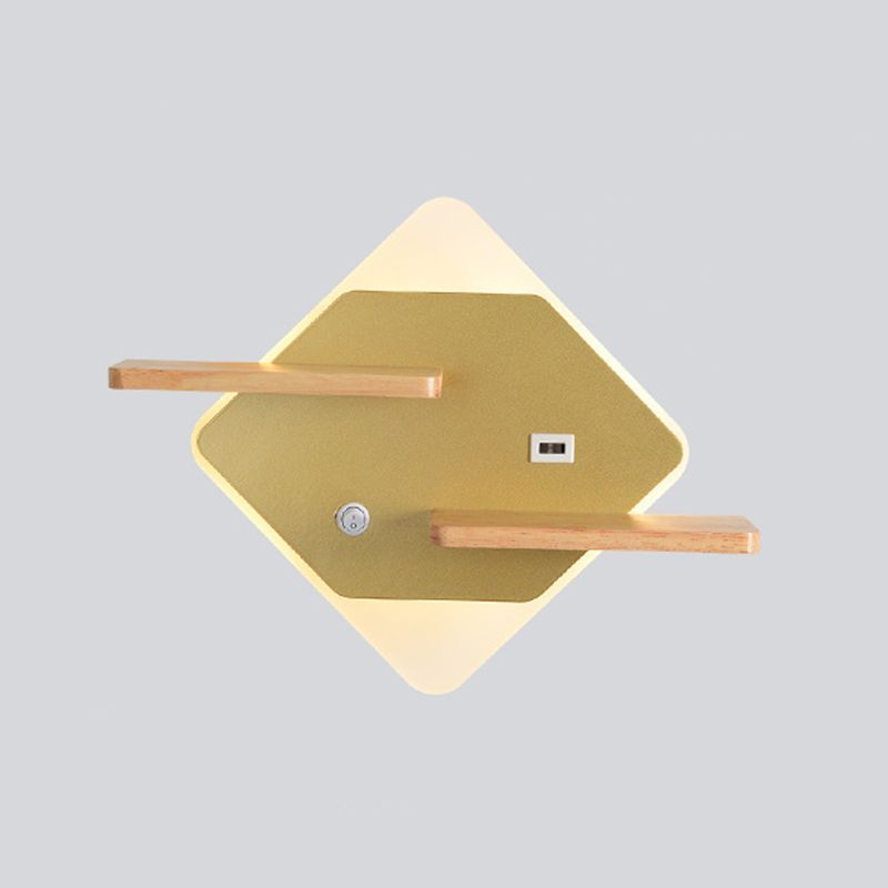 Geometric Shaped Wall Light Modern Acrylic Bedroom LED Sconce Light with Wooden Rack