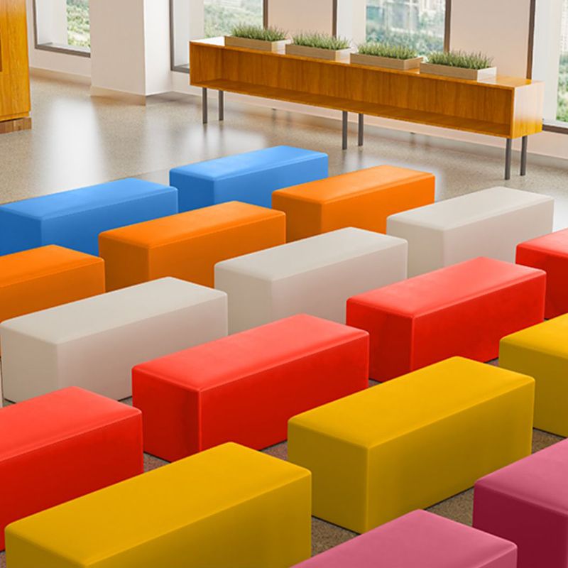 Contemporary Pouf Ottoman Faux Leather Upholstered Solid Color Square Ottoman