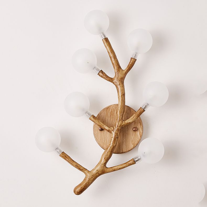 Japanese Style Glass Wall Light Branch Shape 7 Lights Wall Sconce for Bedroom