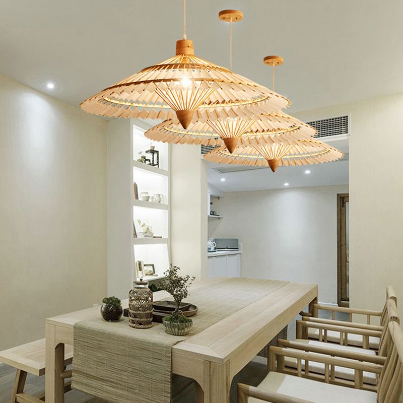 19.5"/23.5"/27.5" W Asia Umbrella Shaped Bamboo Ceiling Light 1 Light Pendant Lighting in White/Blue