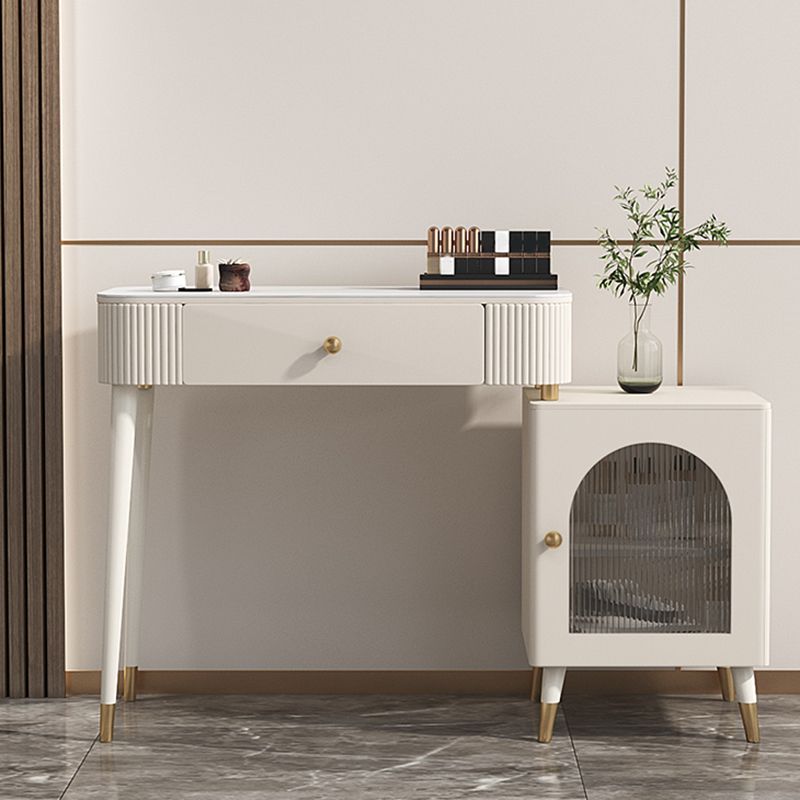 Contemporary Metal Vanity with Glass Accent Vanity Set with Stool