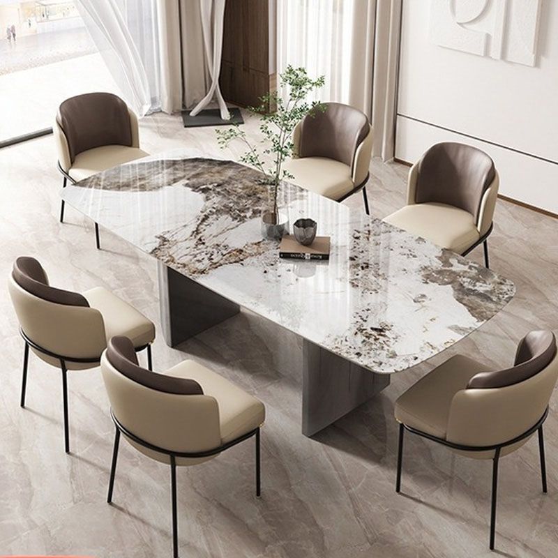 1/2/5/6/7 Pieces Dining Set Modern Sintered Stone Dining Table set with Leather Chairs