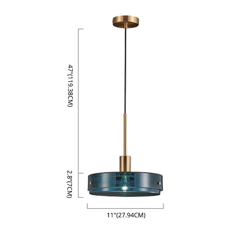 Dark Blue Cylindrical Glass Suspension Light Post-modern Style Minimalism Single Bulb Hanging Light