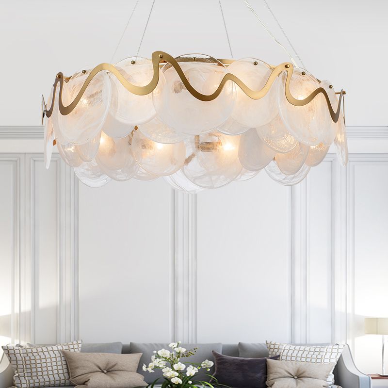 Minimal Style Chandelier Light Fixture Round Shape Glass Hanging Light