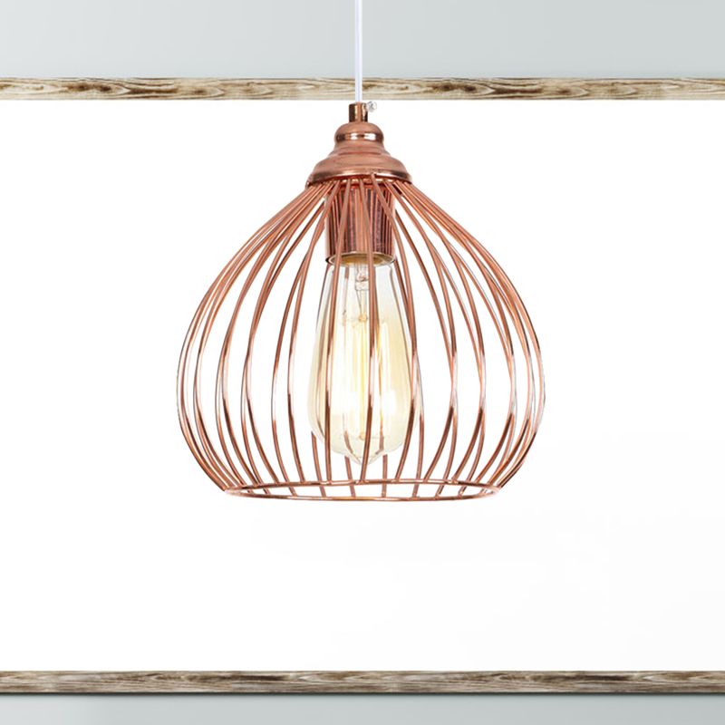 Gourd Single Pendant Light with Wire Guard 1 Light Industrial Hanging Ceiling Light in Rose Gold