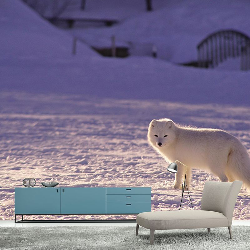 Contemporary Fox Mural Soft Color Stain Resistant Wall Art for Living Room