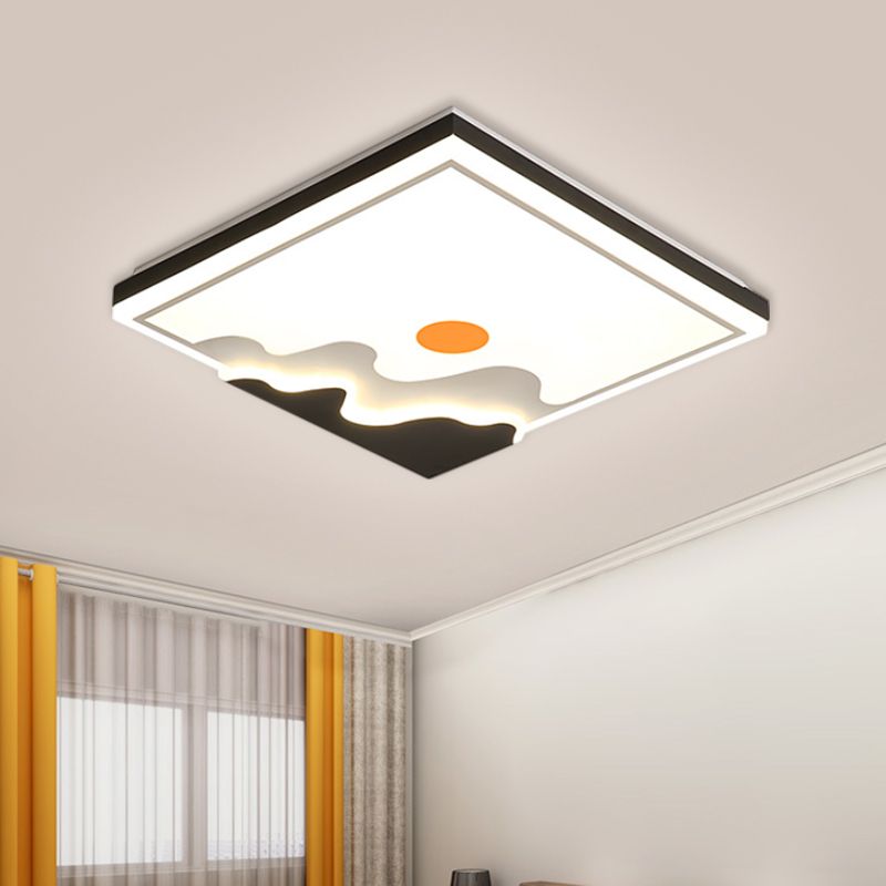 White LED Square Ceiling Flush Contemporary Metal Flush Mount Lighting Fixture with Sun Design, 16"/19.5" W
