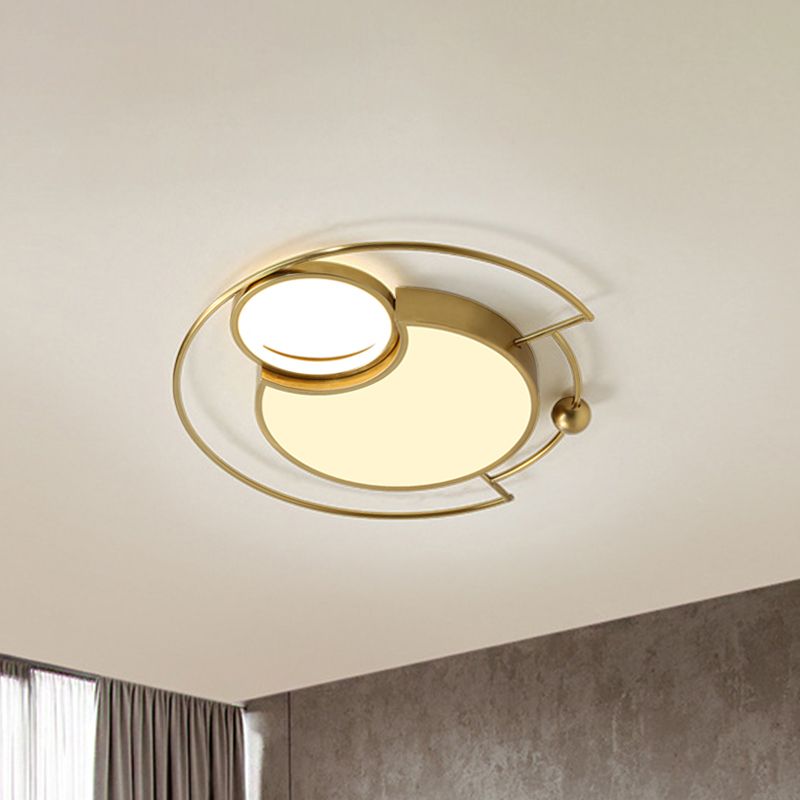 Metallic Round Flush Mount Light Nordic LED Gold Flushmount Lighting in Warm/White Light for Bedroom