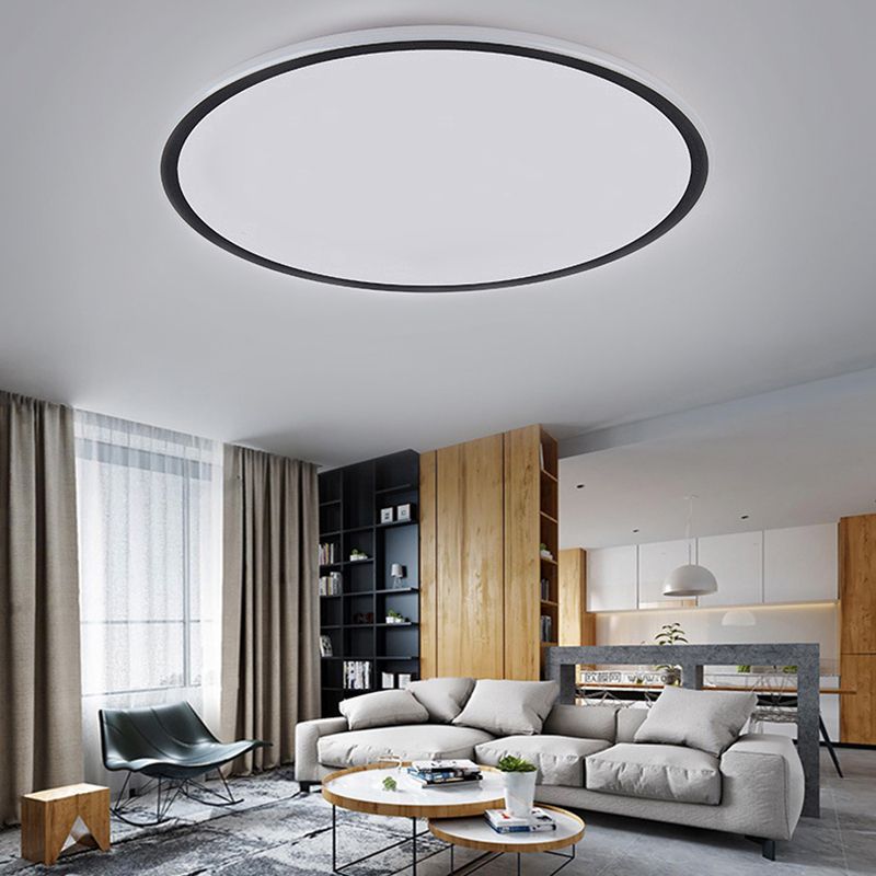 Plafonnier LED en aluminium simple encastré en forme de disque noir pour chambre à coucher