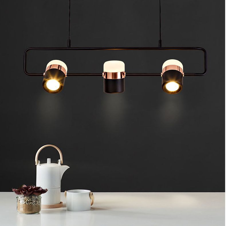 Minimalismo moderno rettangolo isola illuminazione a sospensione LED LED Cilindro sfumatura Il soffitto dell'isola per soggiorno per soggiorno