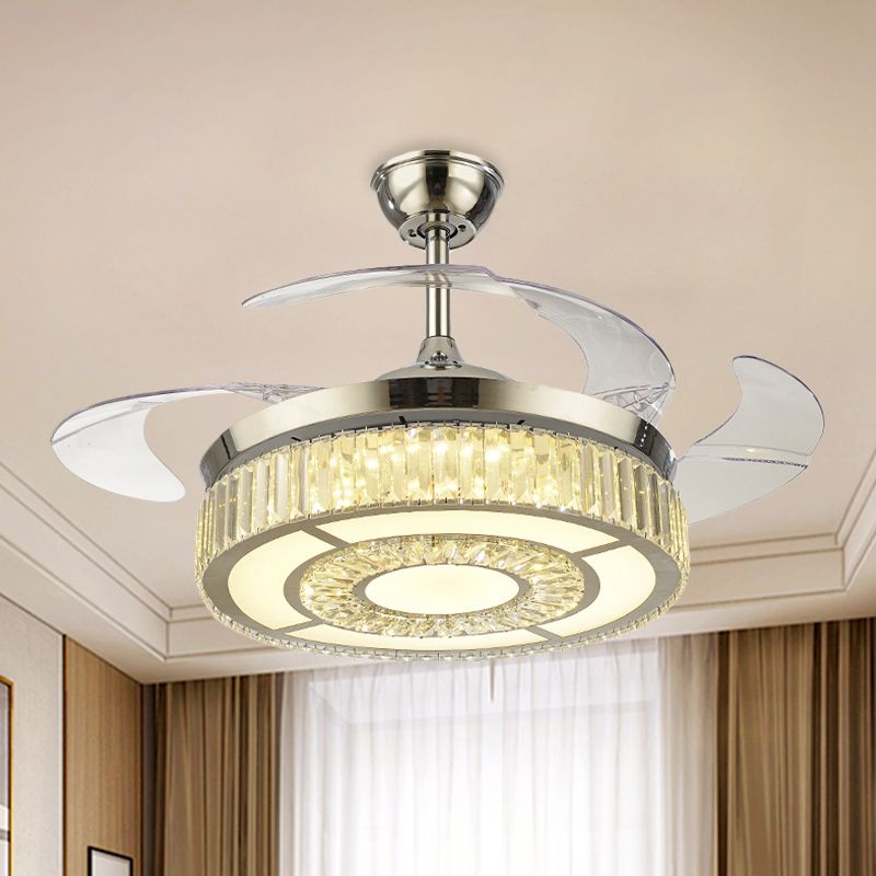 4-Blade runde Kristallspülendedecke Lüfter minimalistisch Wohnzimmer 42,5 "W LED Semi Flush Light in Silber