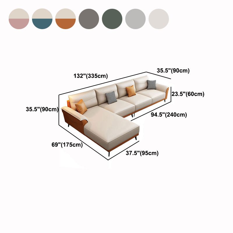 4-seat Flared Arm Sofa & Chaise Mid Century Modern Faux Leather Sofa