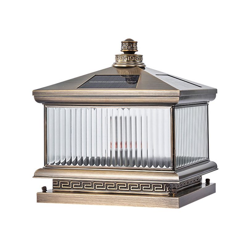 Rectangle Shape Metal Solar Pillar Lamp Modern Style 1 Light Outdoor Light in Bronze