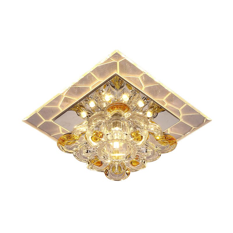 Acryl vierkante led-inbouwarmatuur moderne heldere plafondlamp met bloemkristallen kap