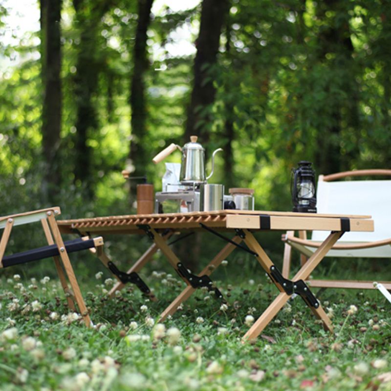 Solid Wood Camping Table Industrial Brown Rectangle Foldable Table