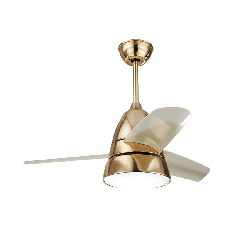 26" W Gold/Silver Ring Ceiling Fan Lighting Simplicity 1 Bulb LED Metal Semi Flush Mount for Bedroom, 3 Blades