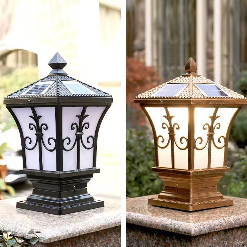 Drum Shape Metal Outdoor Light Modern Style 1 Light Solar Pillar Lights