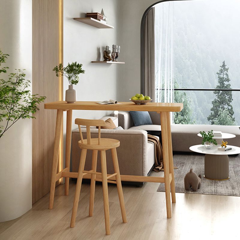 Industrial Natural Bar Table Solid Wood Bar Height Table with Trestle Base
