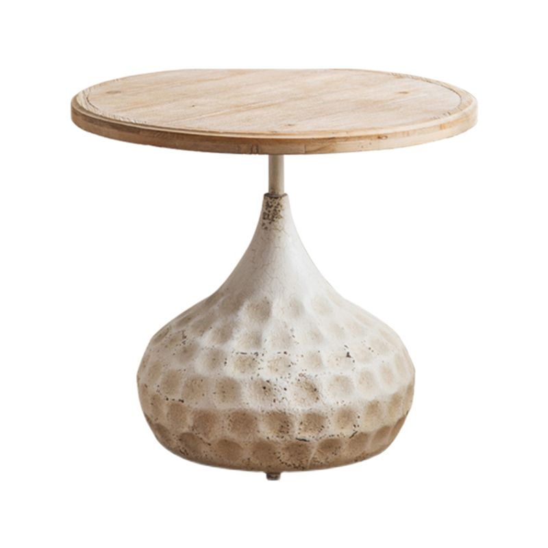 French Country Round Wooden Top Side Table Antique Brown Pedestal End Snake Table