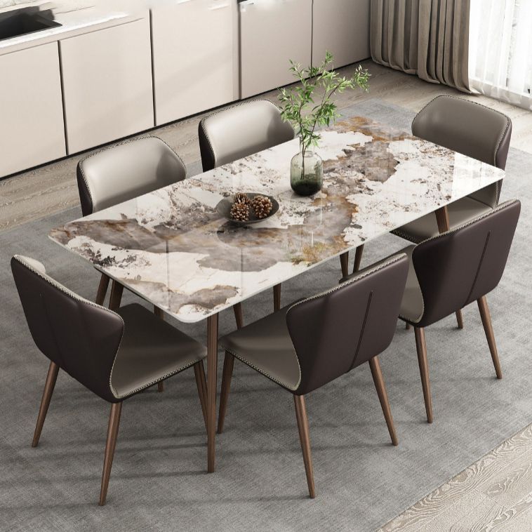 Glam Sintered Stone Table Rectangle Table with Metal Legs for Kitchen