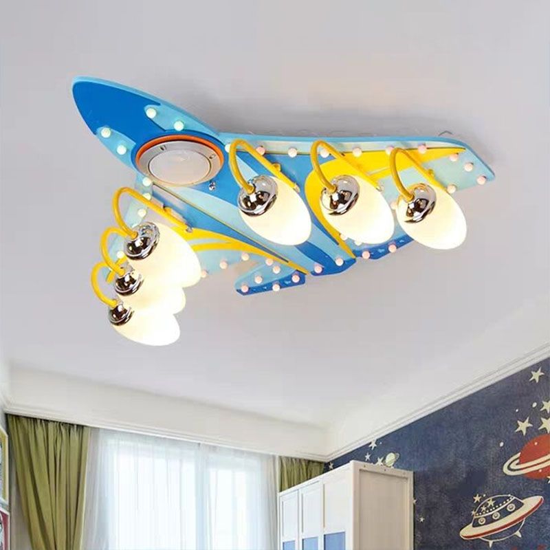 Blue Aircraft Flush Mount Lighting Kids Style Metal LED Flush Mount Fixture for Nursery