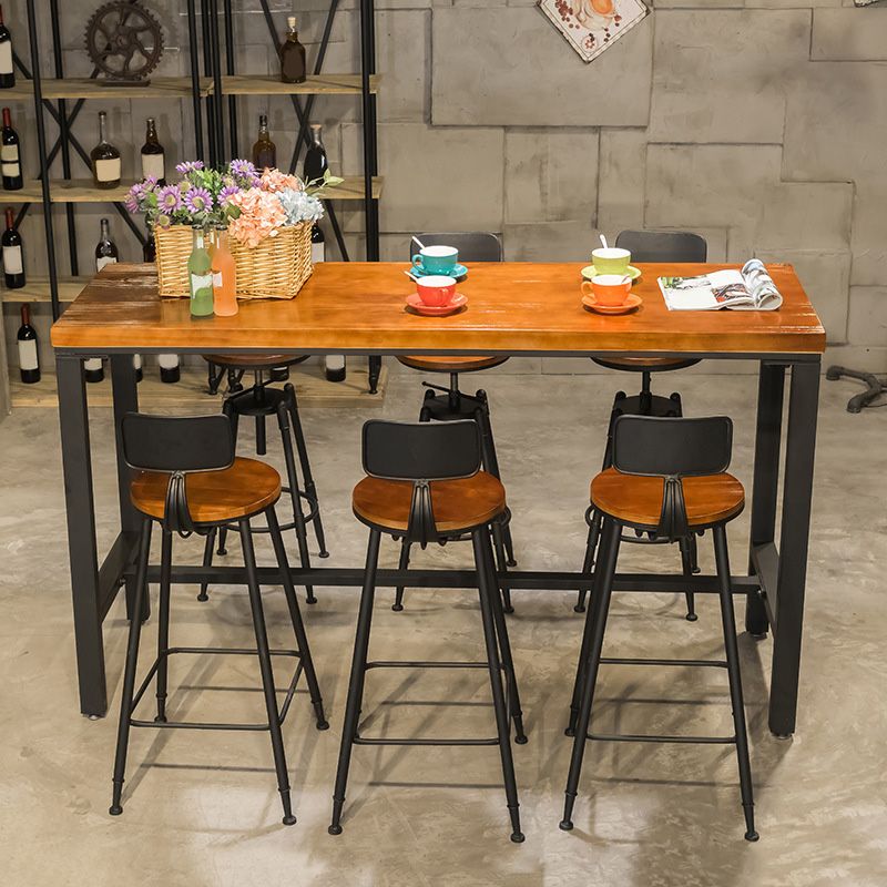 Metal Bar Table Rectangular Wood Top Bistro Pub Table with Trestle Base