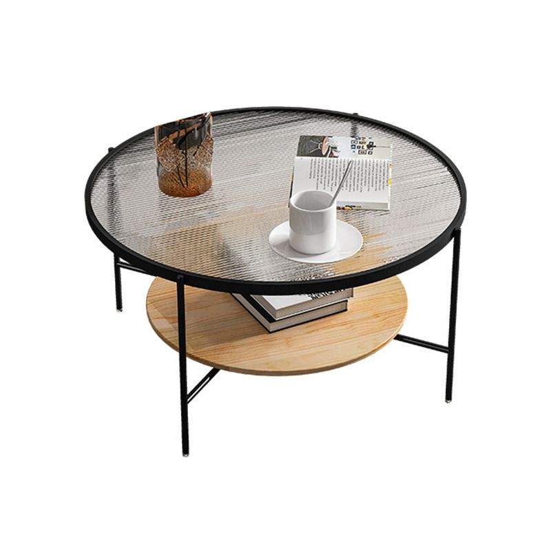 Contemporary 4 Legs Glass Top with Storage Shelf Round Single Coffee Table
