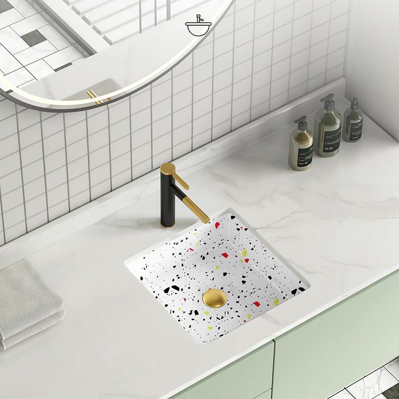 Modern Undermount Vanity Sink Square Porcelain with Pop-Up Drain Basin Sink