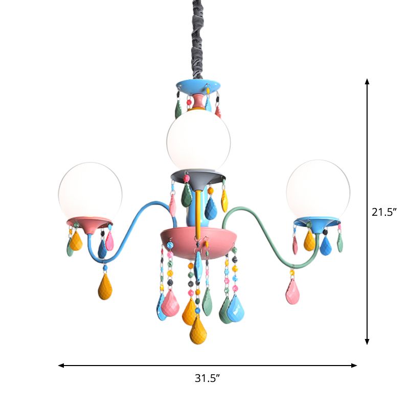 Pink and Yellow Curved Arm Chandelier Light Cartoon 3/5/6 Lights Metallic Pendant Lamp with/without Shade