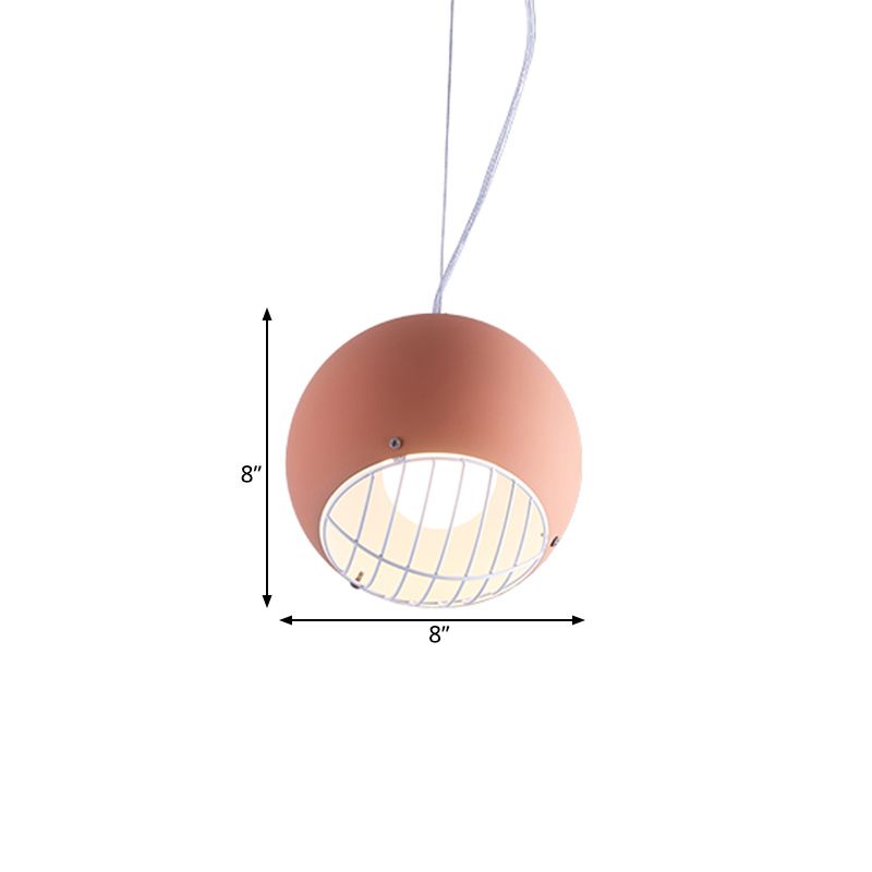 Macaron Mini Dome Pendant Lighting Aluminum 1 Head Bedside Ceiling Light in Pink with Wire Guard Bottom
